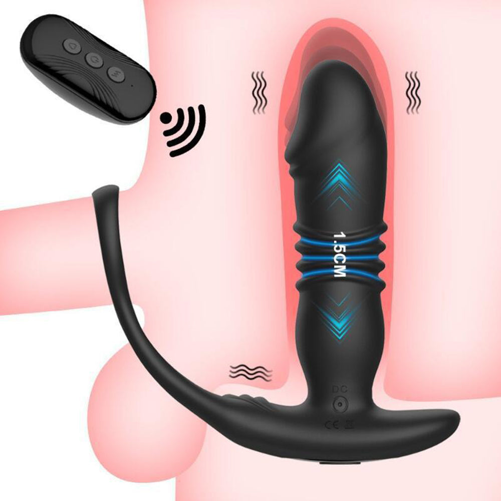 Double Cock Ring & Thrusting Anal Vibrator / ML-DW-HT270 / (Black)