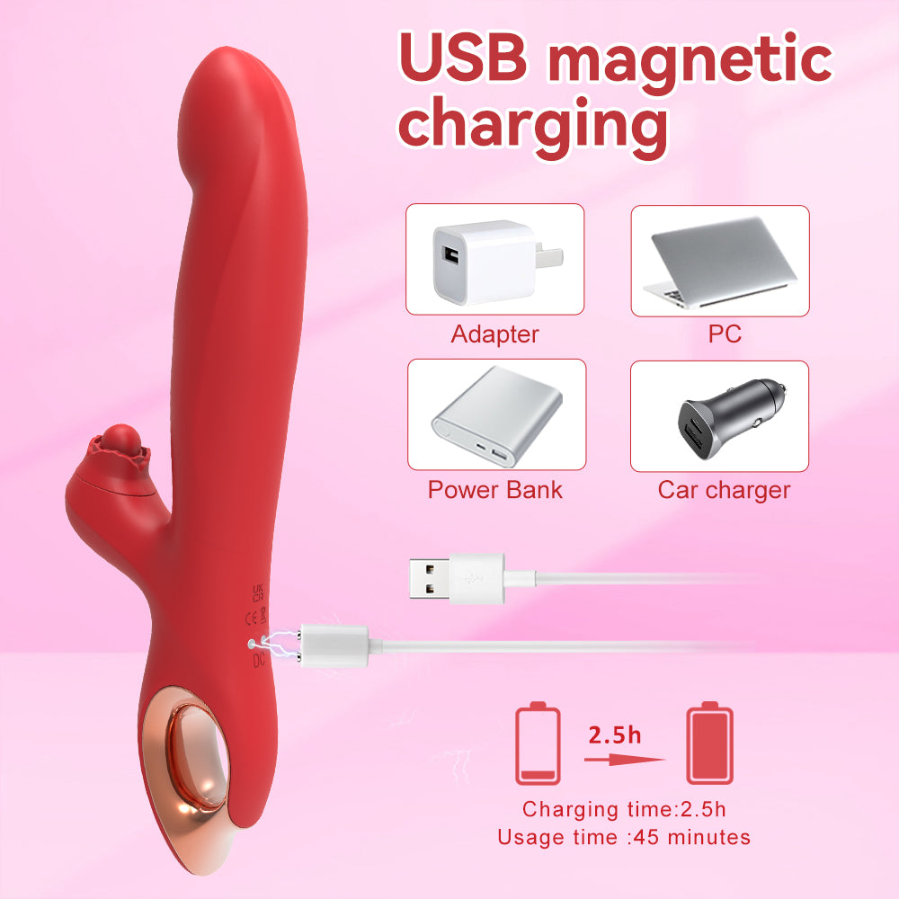 Clitoral & G-Spot Vibrating Thrusting Vibrator / ML-DW-ZD418 / (Red)