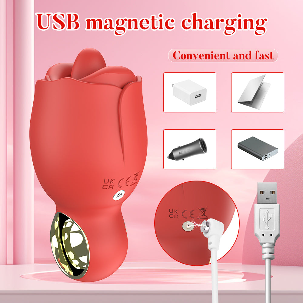 Rose Flickering Tongue Clitoral Vibrator / ML-DW-ZD479 / (Red)