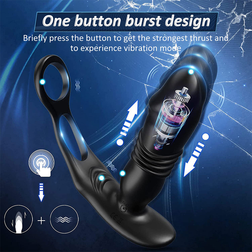 Double Cock Ring & Thrusting Anal Vibrator / ML-DW-HT270 / (Black)